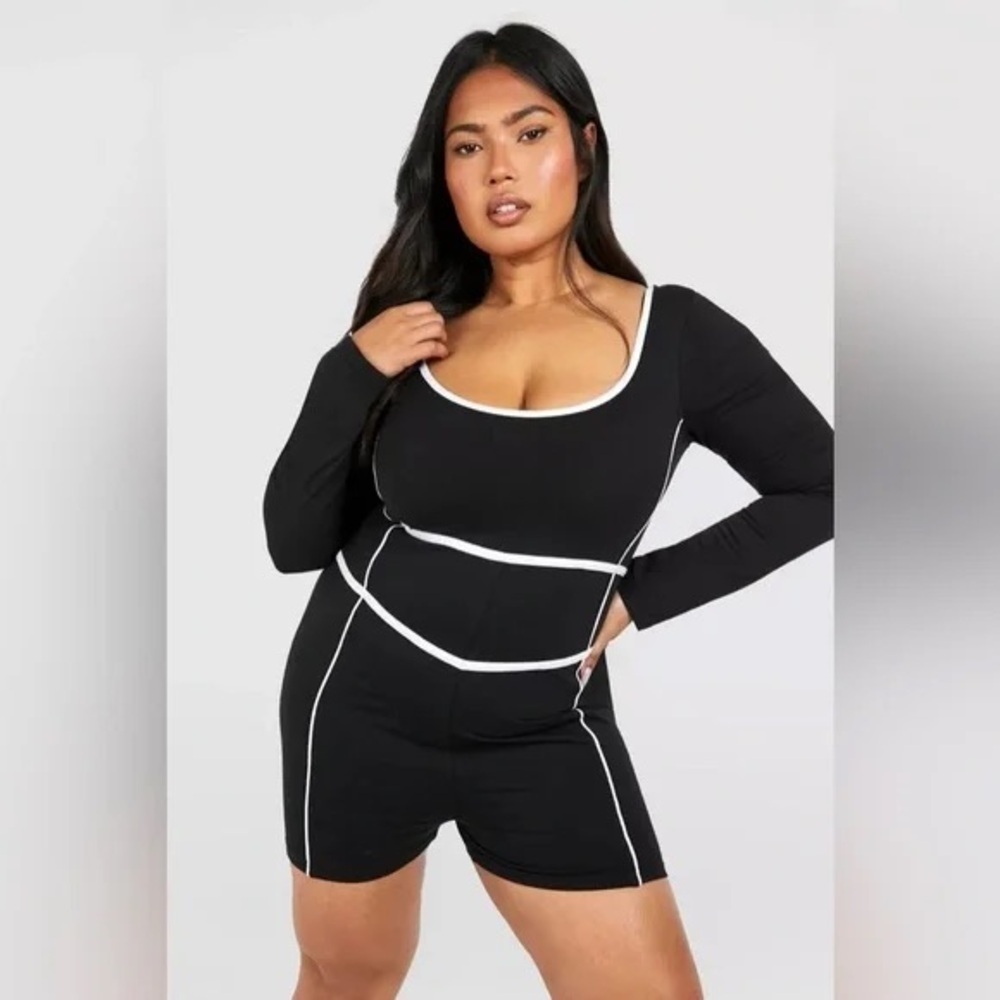 Boohoo | PLUS CONTRAST SEAM COTTON PLAYSUIT